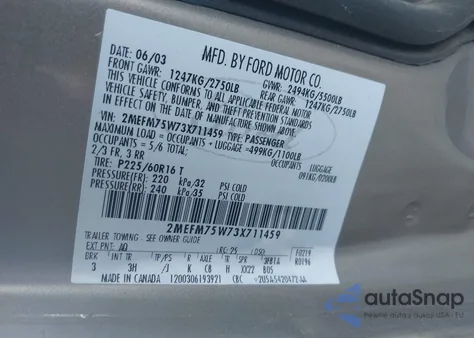 2003 Mercury Grand Marquis Ls из США, поврежденный, VIN 2MEFM75W73X711459